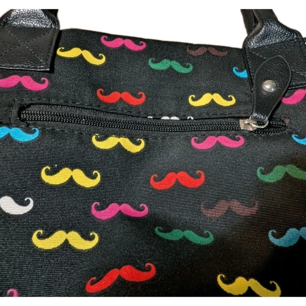 Mustache Bag Purse All Snaps Work, Missing Center Zipper AS IS